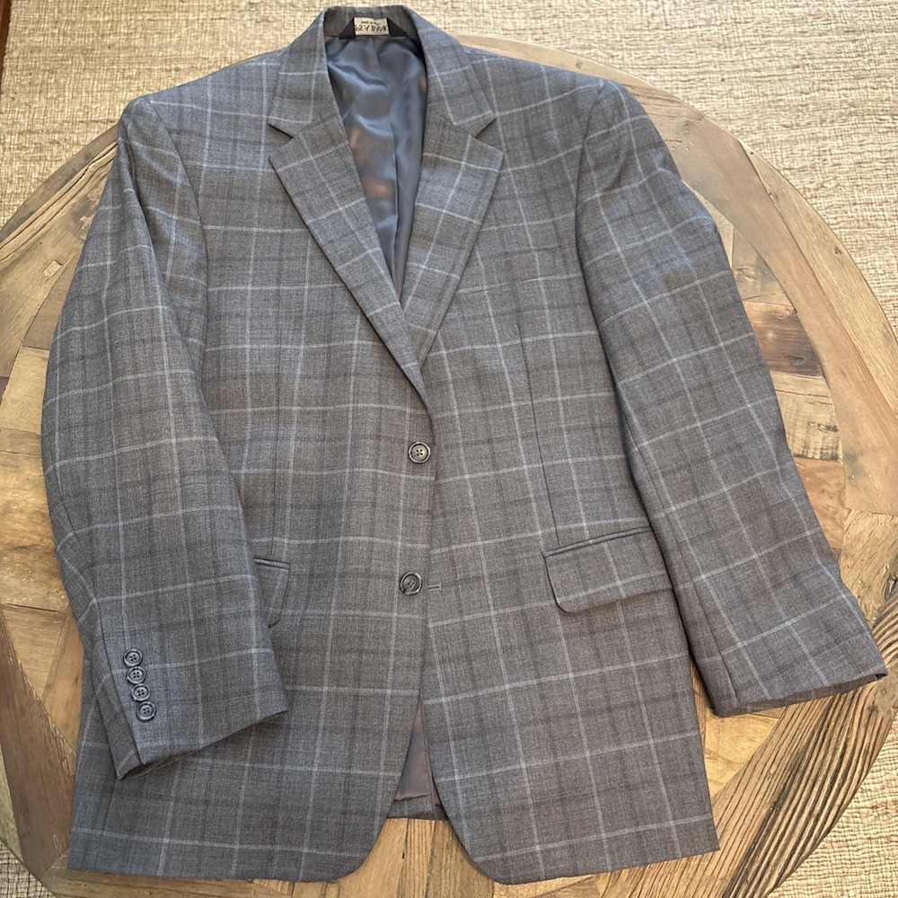 Jos. A. Bank Traveler 40S Gray Plaid 100% Wool Blazer Sport Coat